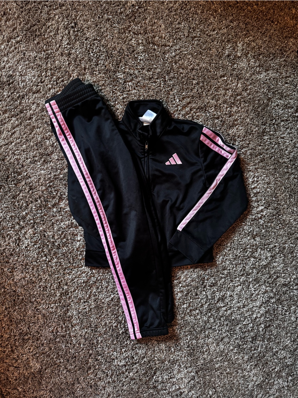 adidas Black and Pink Kids Track Jacket and Pants Set